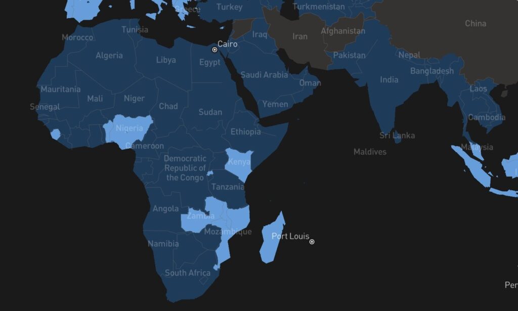 Starlink availability map for Africa